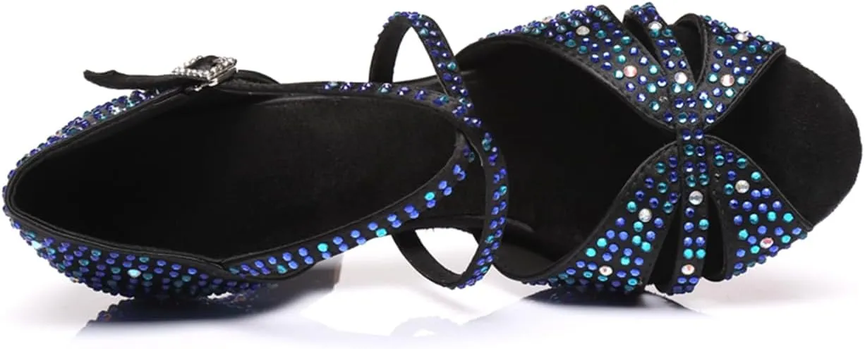 Women's Sparkle Rhinestones Peep Toe Satin Ballroom Modern Tango Party Wedding Performence Professional Dance Shoes