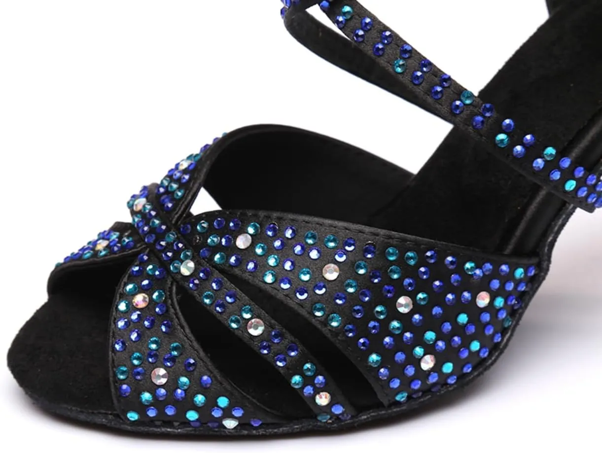 Women's Sparkle Rhinestones Peep Toe Satin Ballroom Modern Tango Party Wedding Performence Professional Dance Shoes