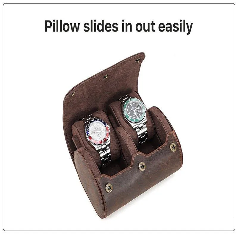Woosir Vintage Leather Watch Roll Case for 2 Watches