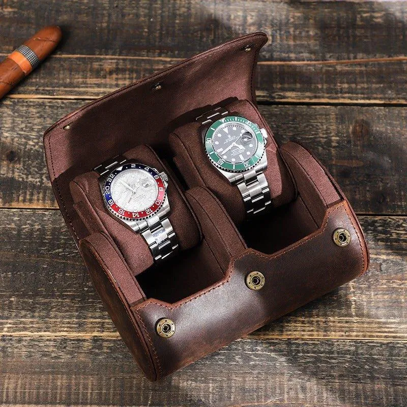 Woosir Vintage Leather Watch Roll Case for 2 Watches