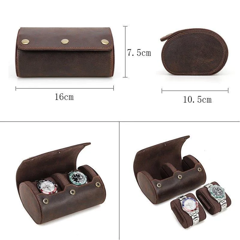 Woosir Vintage Leather Watch Roll Case for 2 Watches