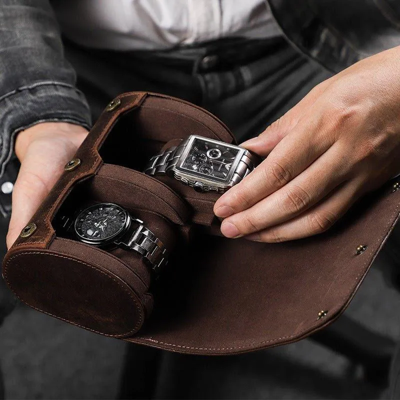 Woosir Vintage Leather Watch Roll Case for 2 Watches