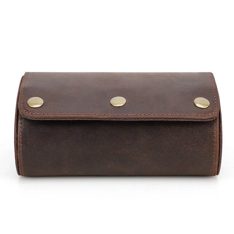 Woosir Vintage Leather Watch Roll Case for 2 Watches
