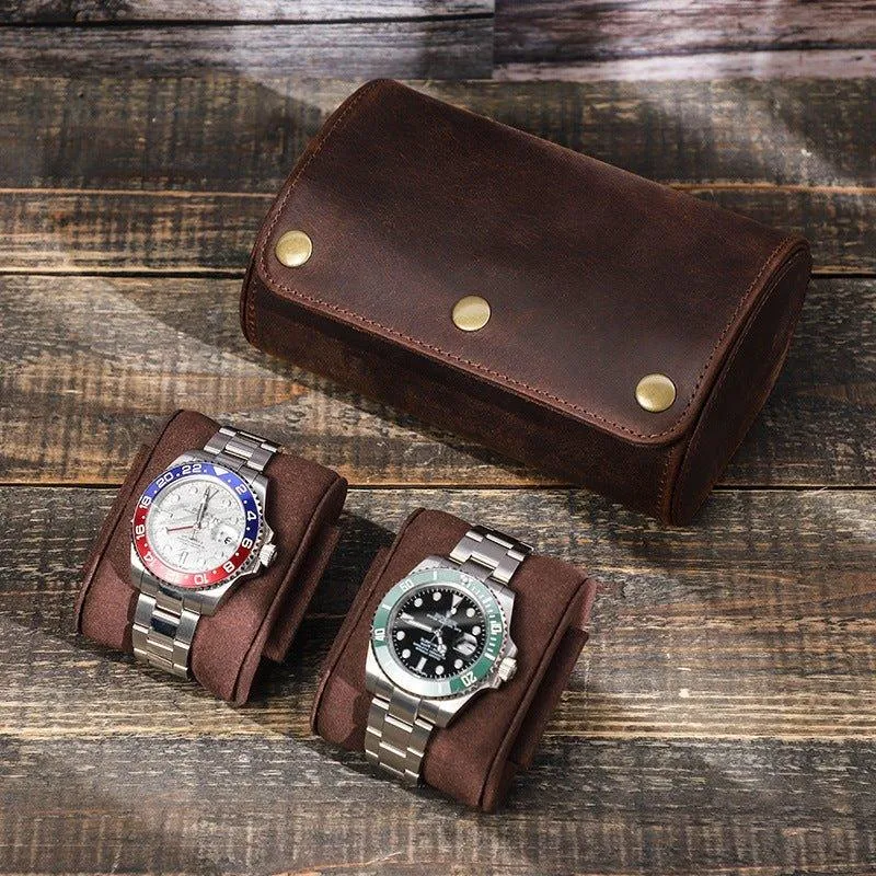 Woosir Vintage Leather Watch Roll Case for 2 Watches
