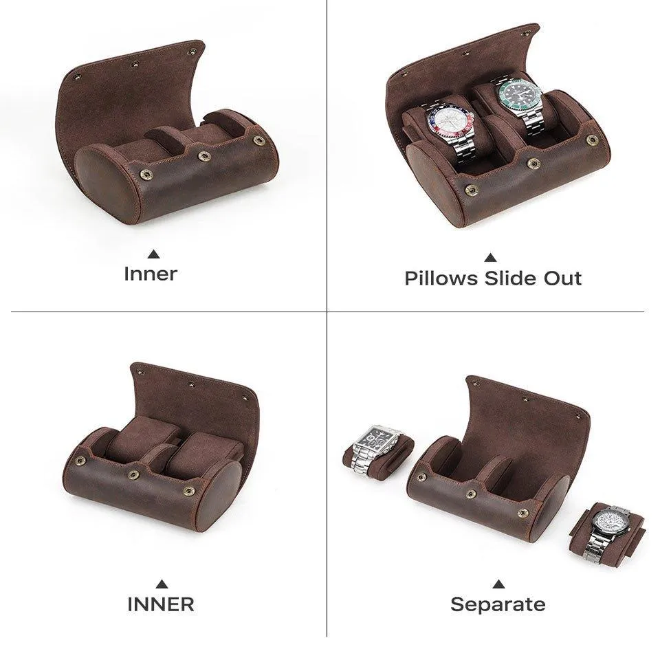 Woosir Vintage Leather Watch Roll Case for 2 Watches