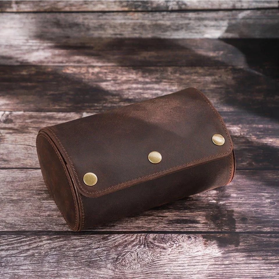 Woosir Vintage Leather Watch Roll Case for 2 Watches
