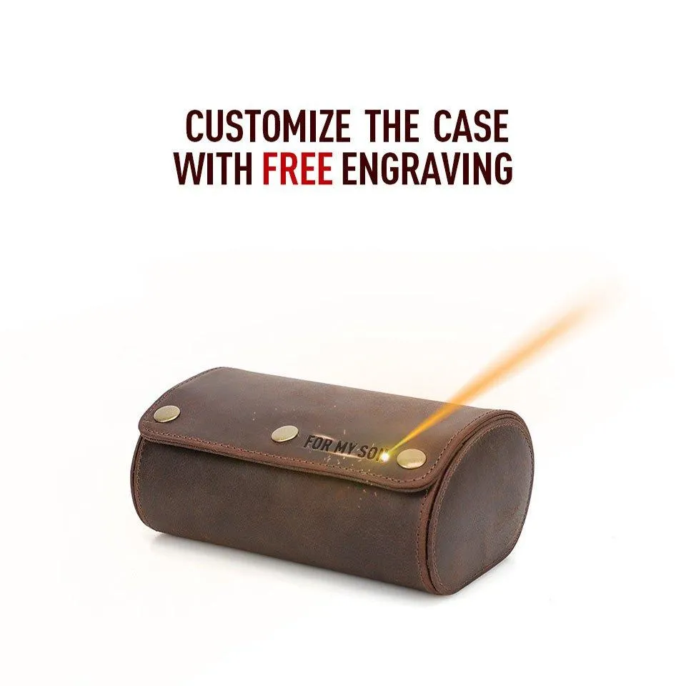 Woosir Vintage Leather Watch Roll Case for 2 Watches