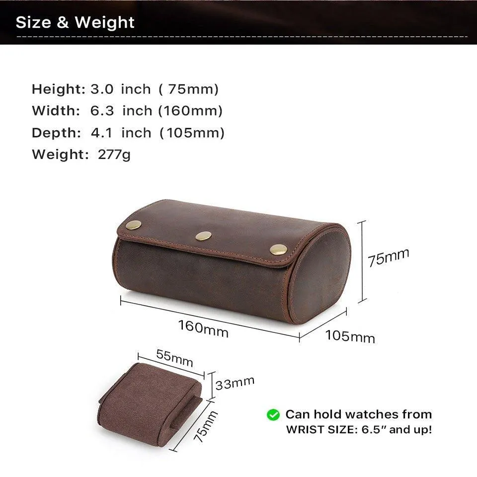 Woosir Vintage Leather Watch Roll Case for 2 Watches