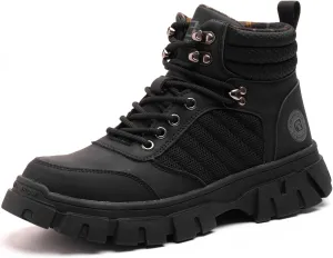 Work Safety Boots for Men Waterproof Lightweight Leather Mid Cut Arch Support Steel Toe Construction Sneakers