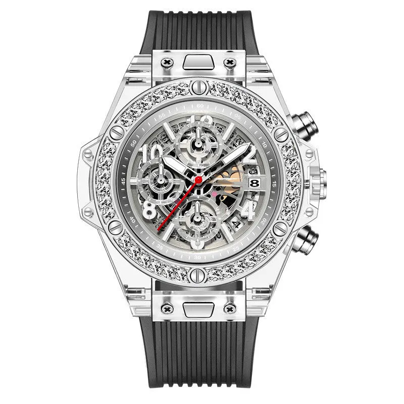 Y3 Diamond Inlaid Transparent Band Quartz Watch Waterproof