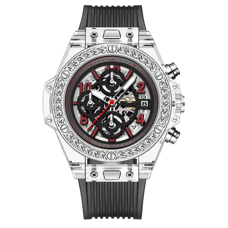 Y3 Diamond Inlaid Transparent Band Quartz Watch Waterproof