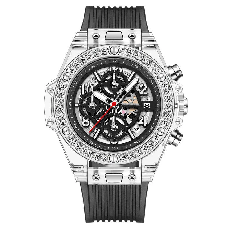 Y3 Diamond Inlaid Transparent Band Quartz Watch Waterproof